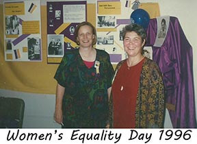 Rose Norman and Nancy Finley standing in front of a bulletin board