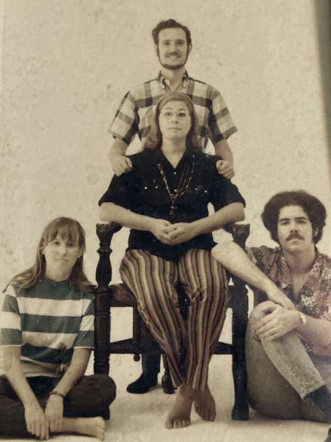 Merril Mushroom seated in center with John behind her and Carol on the left, and Billy on the right. Photo circa 1965.