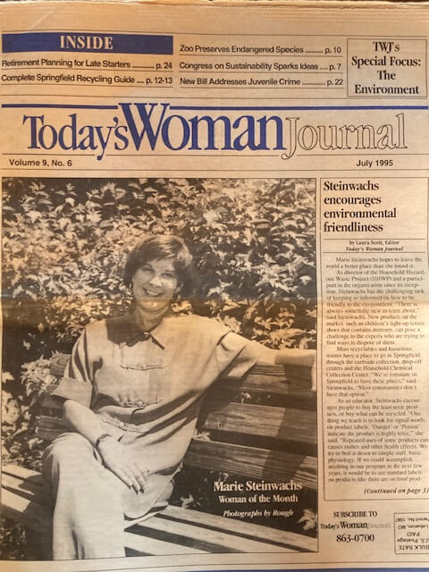Marie Steinwachs sits on park bench on the cover of Todays Woman Journal