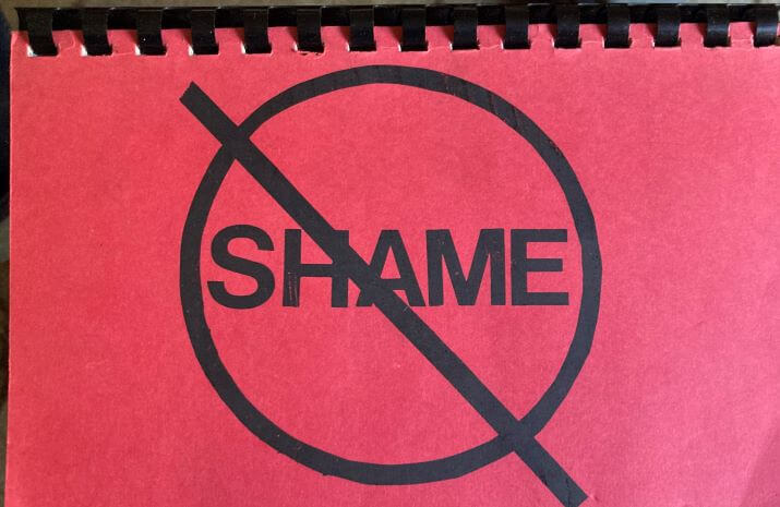 Jaen Blacks poetry book cover has word Shame in circle with line through it