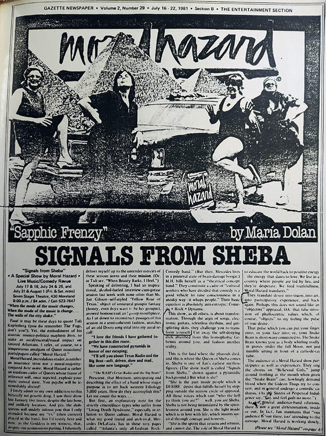 article titled Signals from Sheba with photo of band posing on an old car
