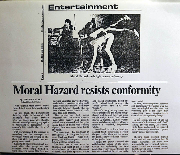 Moral Hazard news clipping with photo of band