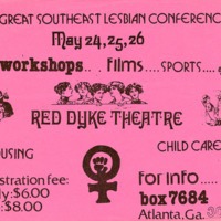 Pink flyer with women’s fist social justice symbol