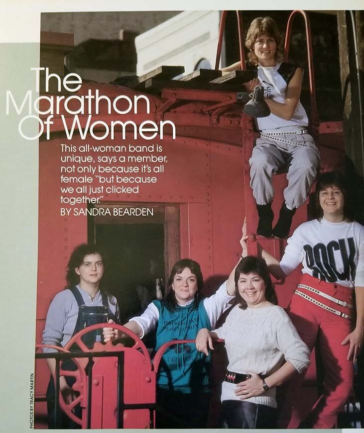 top right Lissa LeGrand left to right Kricket Stutts, Josie Gable, unnamed woman and Regina Cates titled Marathon of Women