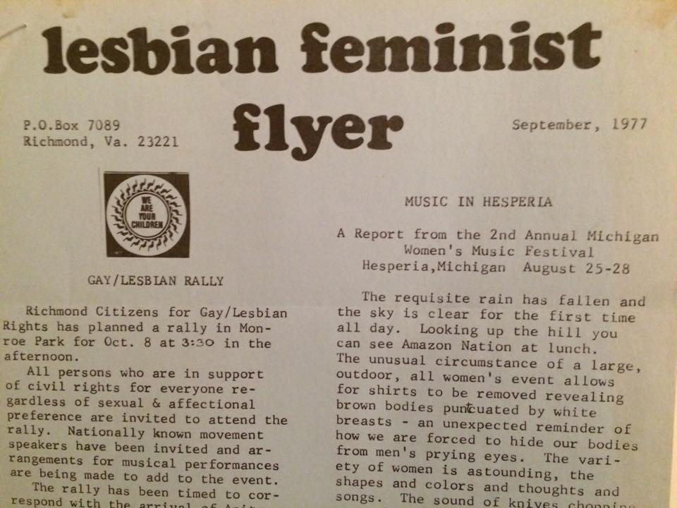 The Lesbian Feminist Flyer showing the early-style graphics and text pasted on by hand.